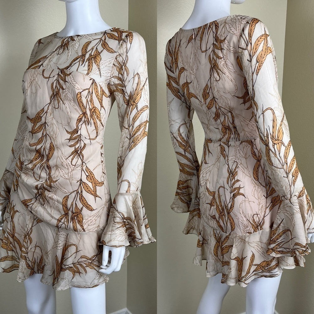 Here Comes The Sun Women Size S Adalia Beige Floral Ruffle Tiered Mini Dress